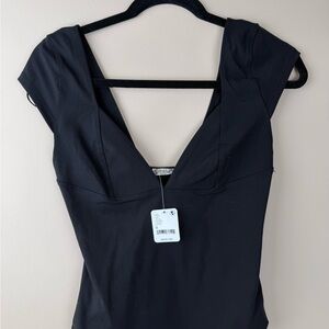 Free People Black V-Neck Top